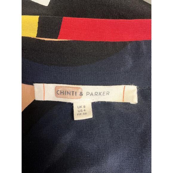 CHINTI & PARKER Multicolor Circus Silk Midi Shirt Dress Abstract Size 4 $585 - Picture 10 of 13
